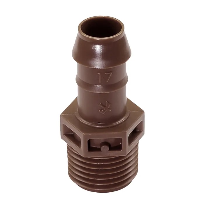 XFF-MA-050 Barbed Male Adapter 17 mm x 1/2 inch (Brown)