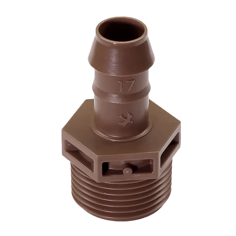 XFF-MA-075 Barbed Male Adapter 17 mm x 3/4 inch (Brown)